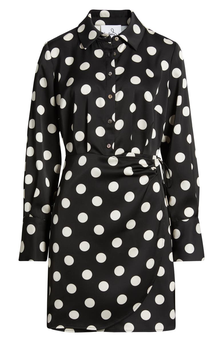 Sam Edelman Polka Dot Long Sleeve Faux Wrap Shirtdress, Alternate, color, Black/ White