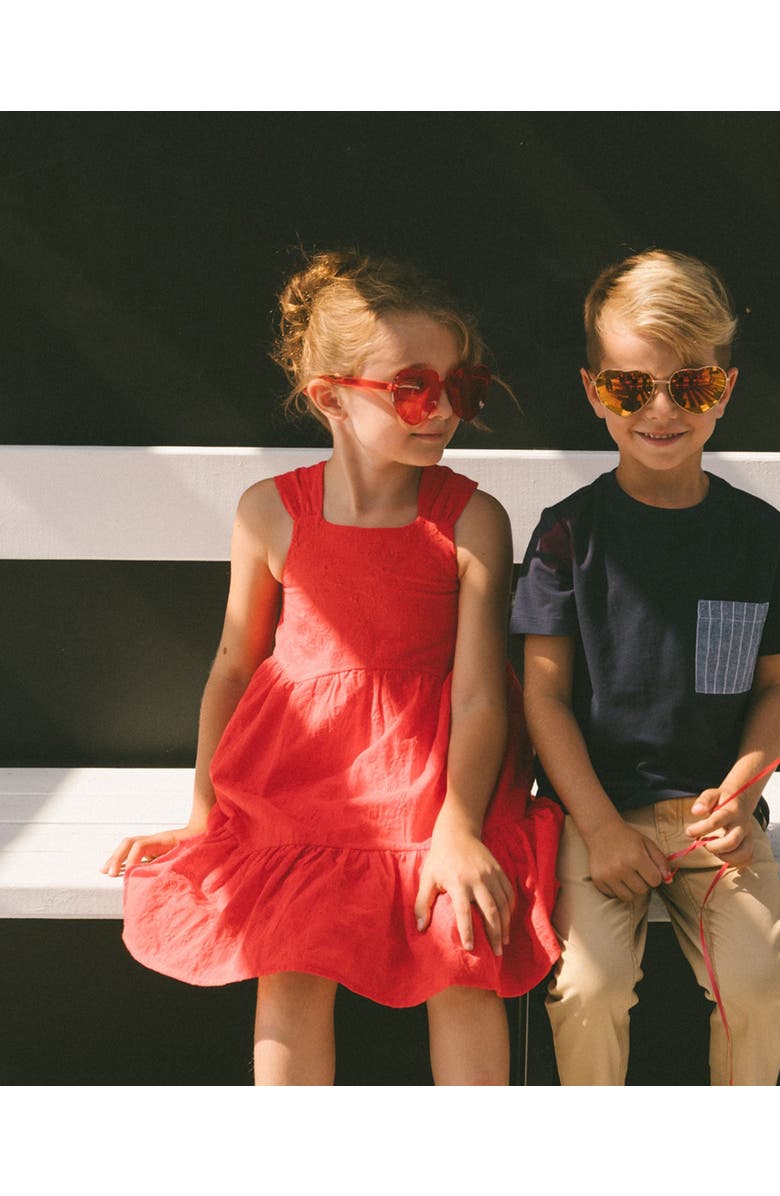 Deux par Deux Little Girl's Multi-Tiered Eyelet Dress Red, Alternate, color, 