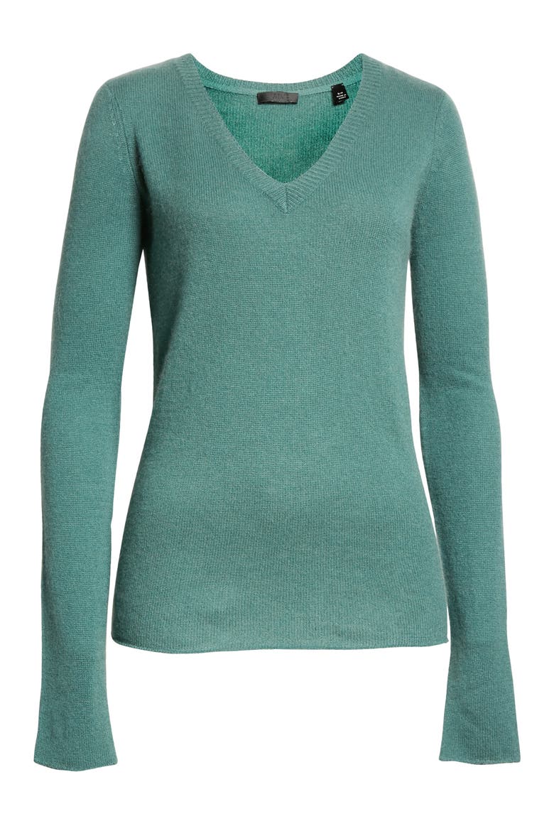 Cashmere V-Neck Sweater, Alternate, color, ASPEN GREEN