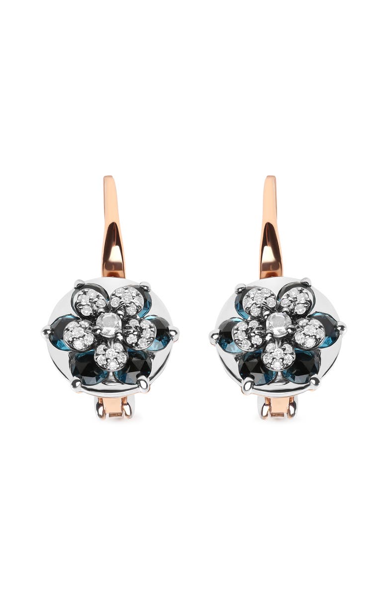 Haus of Brilliance 18K Gold 1/3 Cttw Diamonds & Blue Topaz Gemstone Cluster Floral Drop Hoop Earrings, Main, color, White
