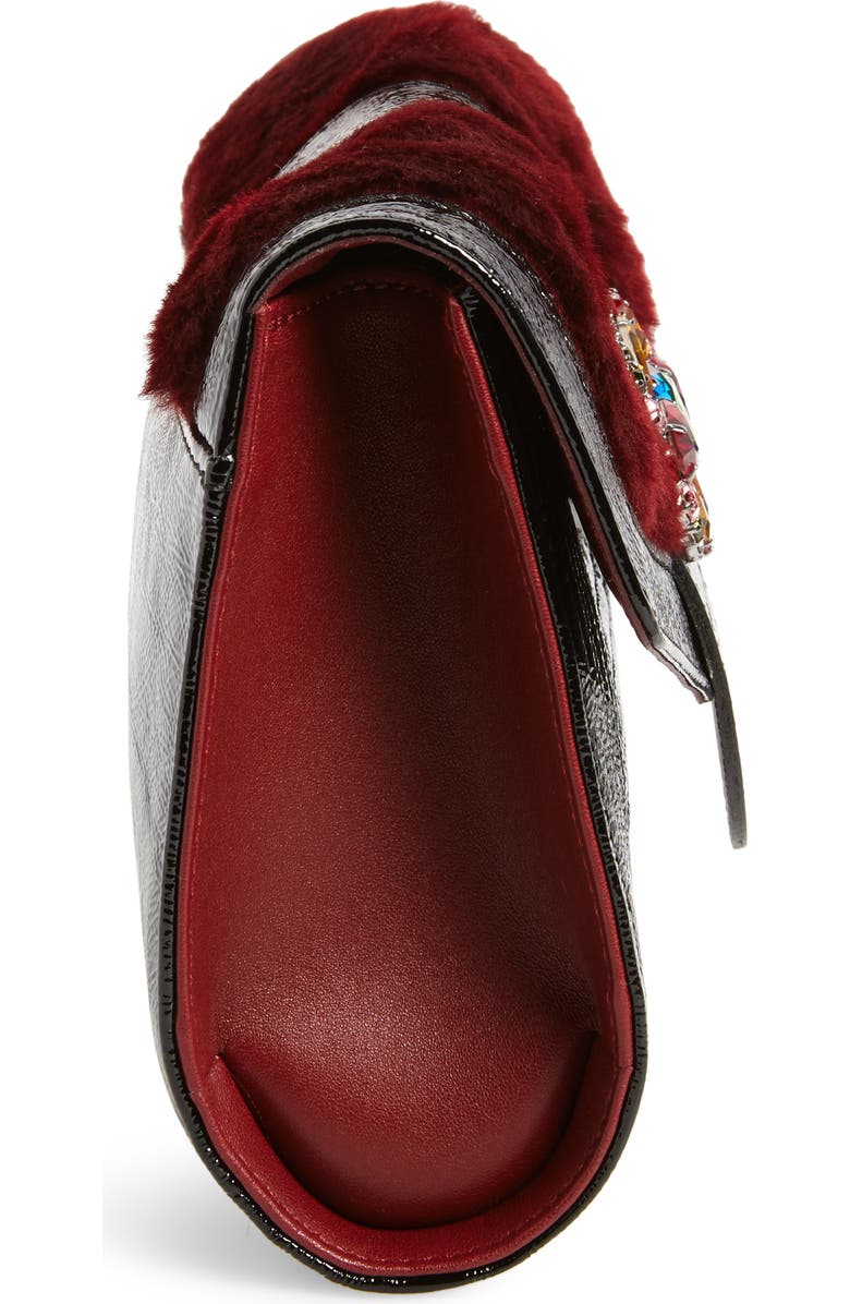 Longchamp La Baronne Genuine Shearling Trim Leather Clutch, Alternate, color, Red Lacquer