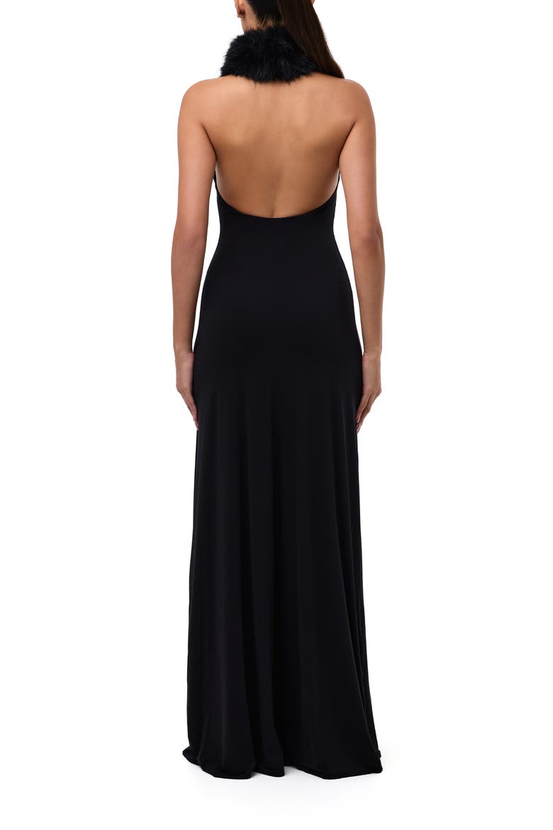 Halter Dress with Removable Faux Fur Collar, Alternate, color, BLACK