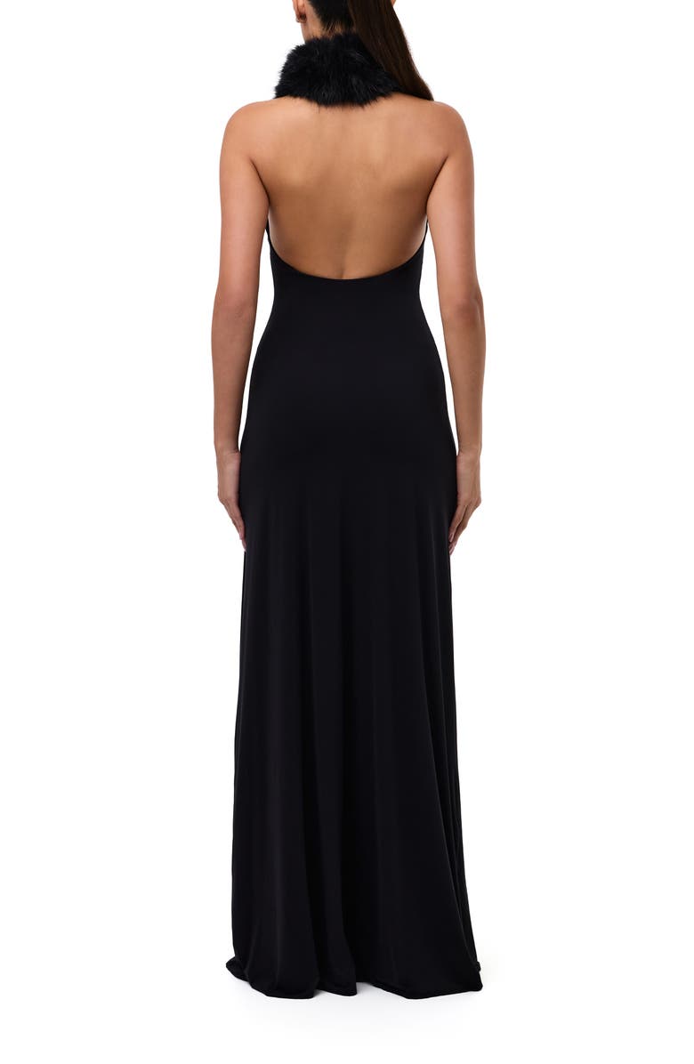 Naked Wardrobe Halter Dress with Removable Faux Fur Collar, Alternate, color, Black