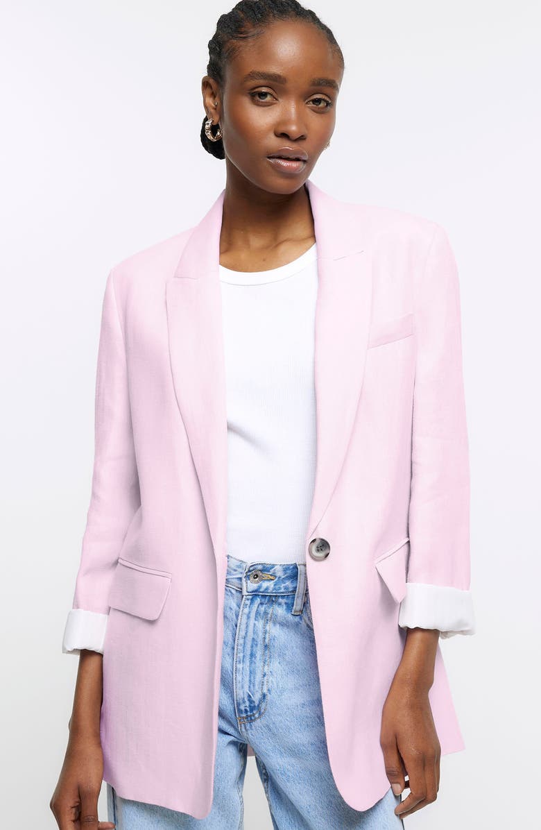 River Island Roll Cuff Linen Blend Blazer, Alternate, color,