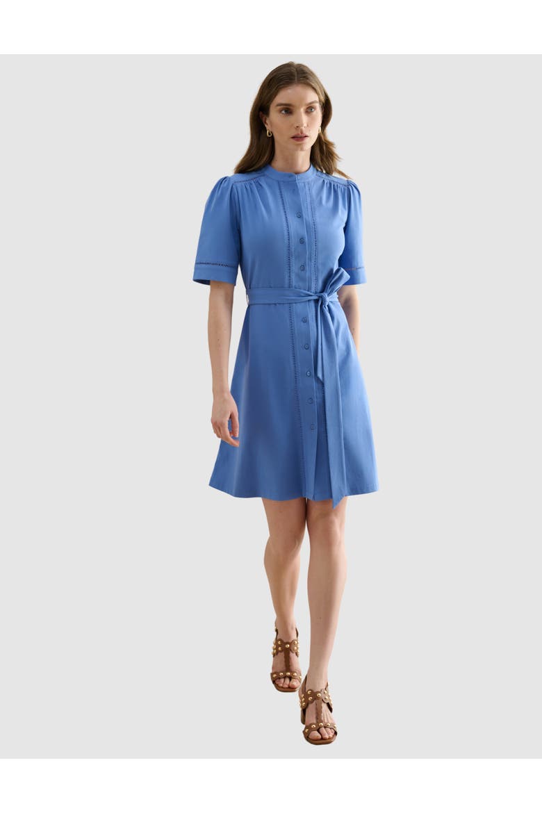 Livvie Belted Mini Shirt Dress, Main, color, Riversideblue