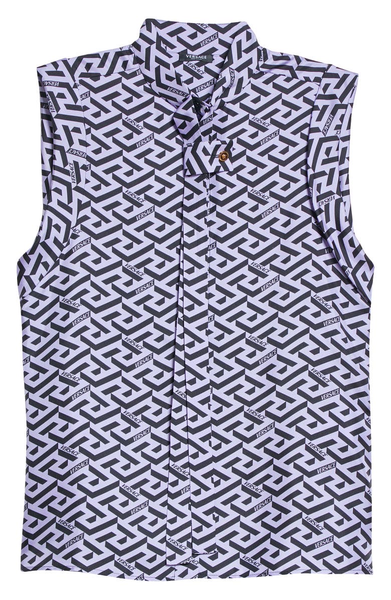 Versace La Greca Monogram Sleeveless Silk Twill Blouse, Alternate, color,