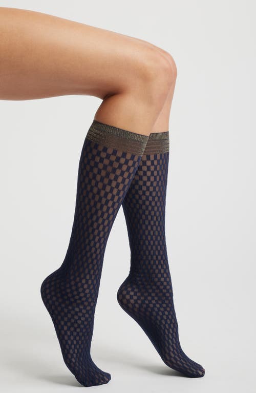 Oroblu Check Lace Knee High Socks in Blue 