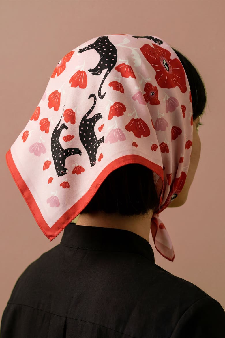 Poppy Polka Cat Cotton Silk Bandana, Alternate, color, Pink