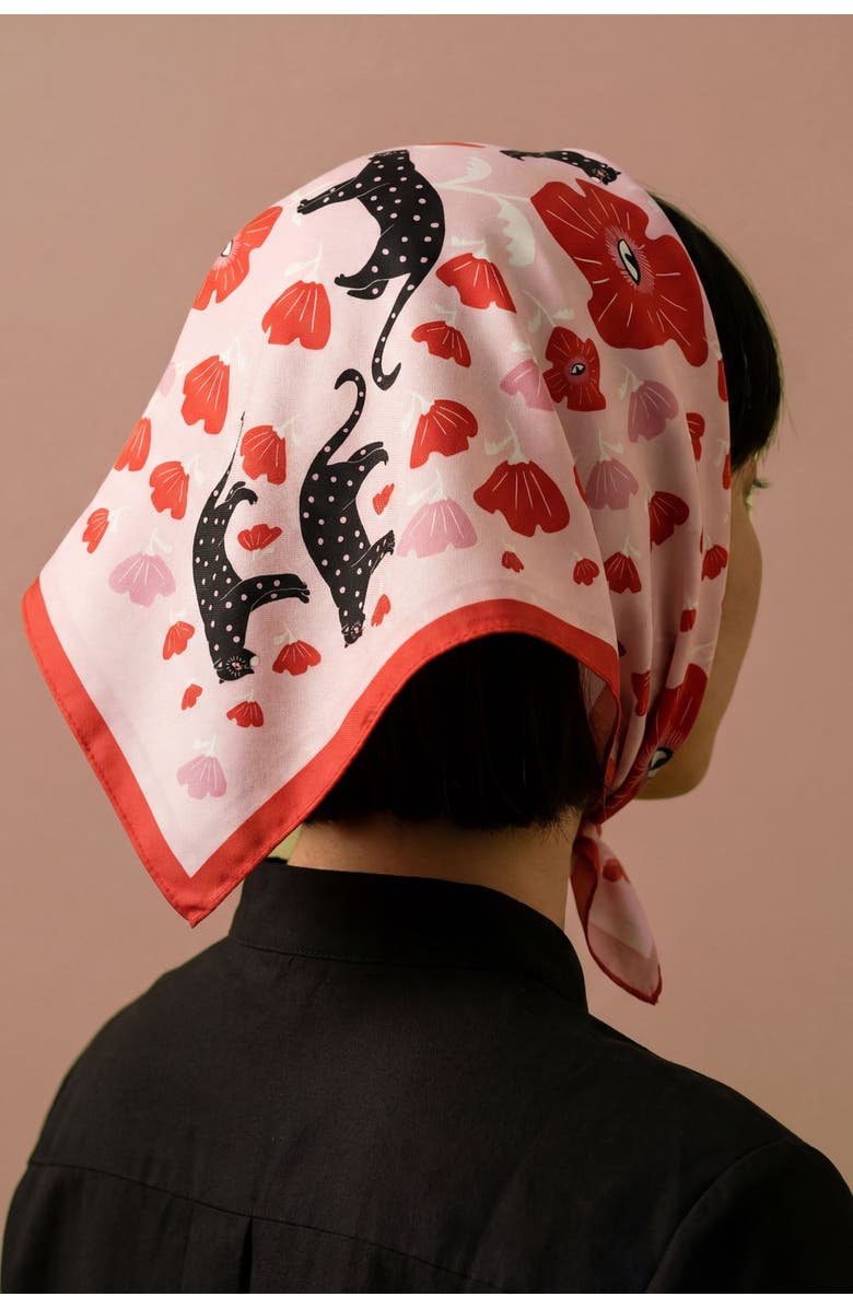Centinelle Poppy Polka Cat Cotton Silk Bandana, Alternate, color, Pink