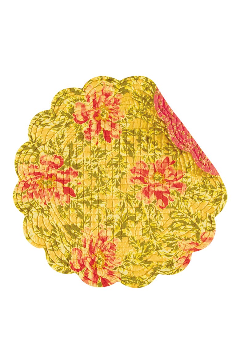 Splendor Flowers Vintage 100% Cotton Quilted Round Set of 6 Placemats 17", Main, color, Pink
