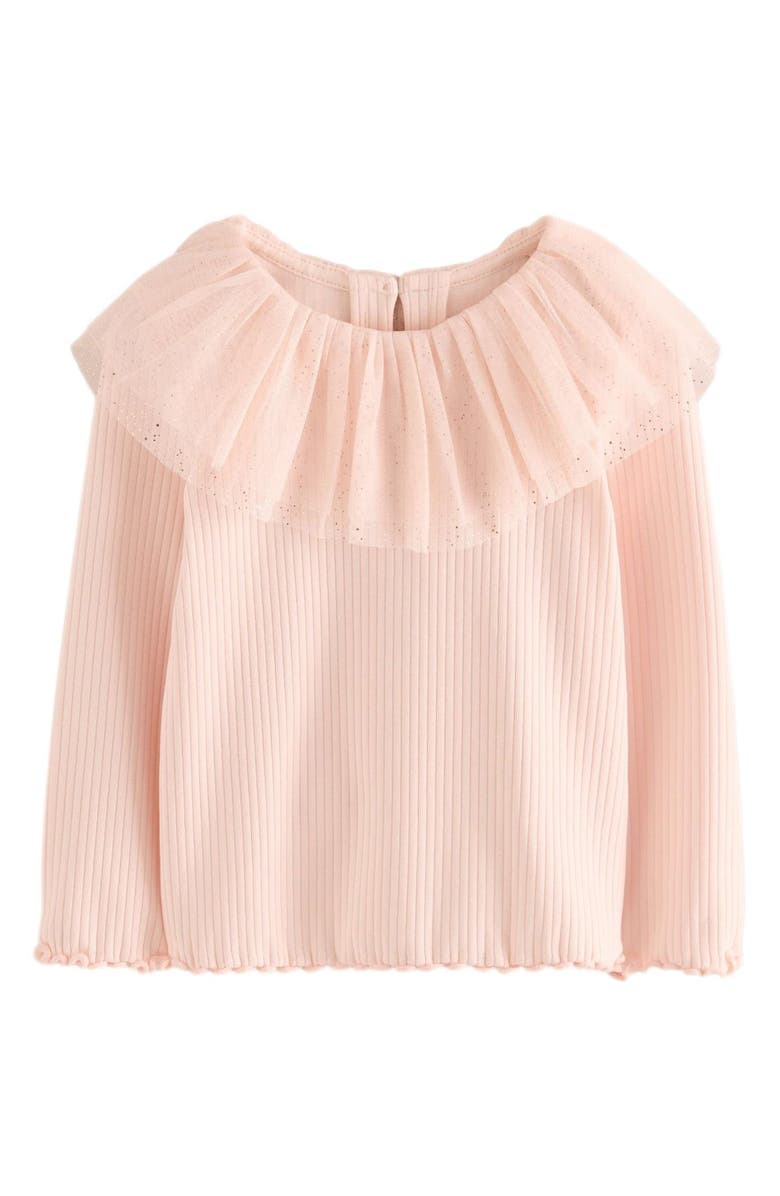 NEXT Kids' Glitter Ruffle Trim Rib Top, Main, color, 
