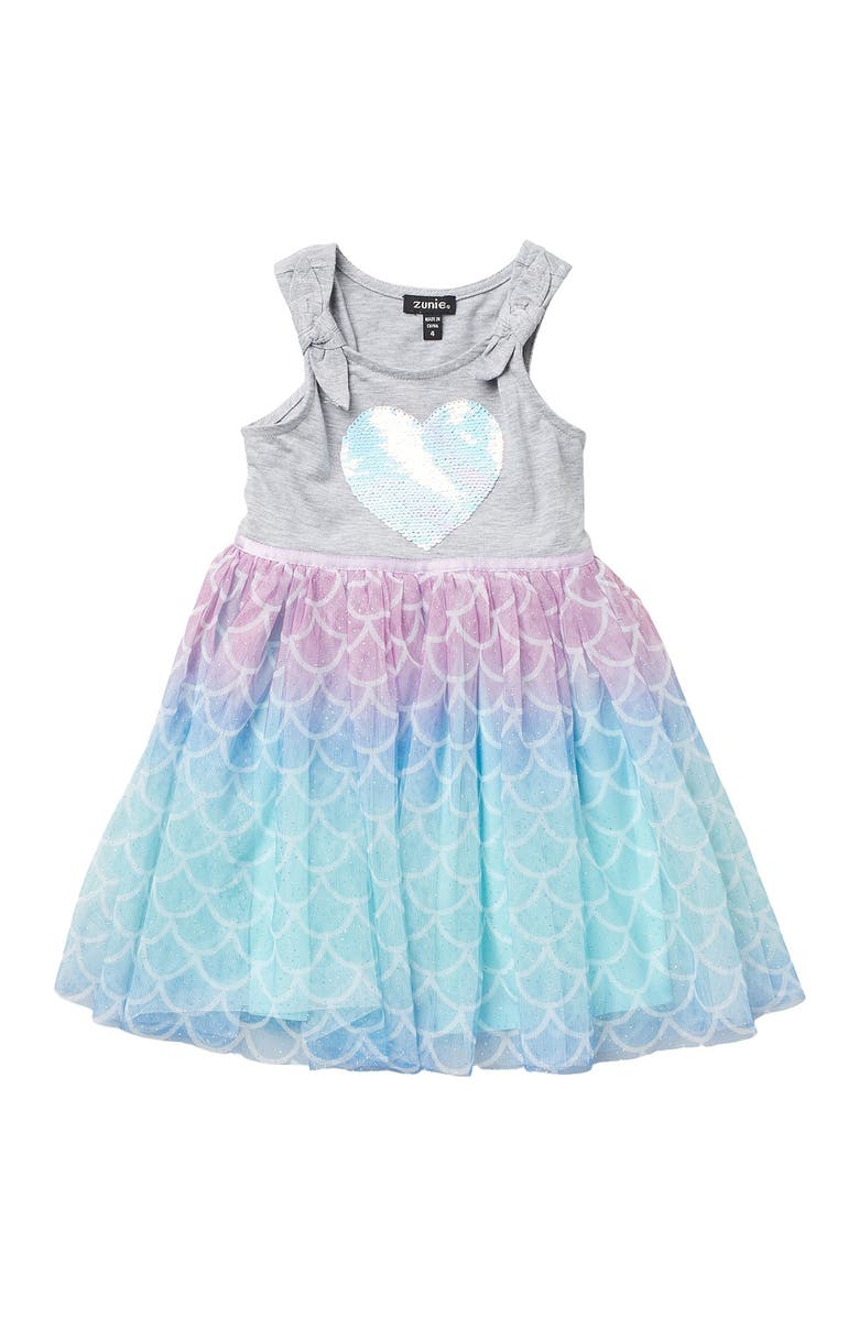 Zunie Ruffle Rainbow Sequins Heart Dress, Main, color,