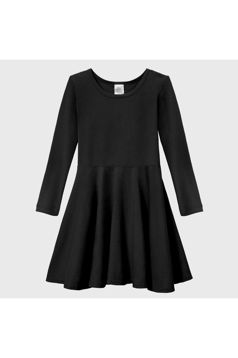 Girls Soft Jersey 100% Cotton Long Sleeve Skater Twirly Dress, Alternate, color, Black