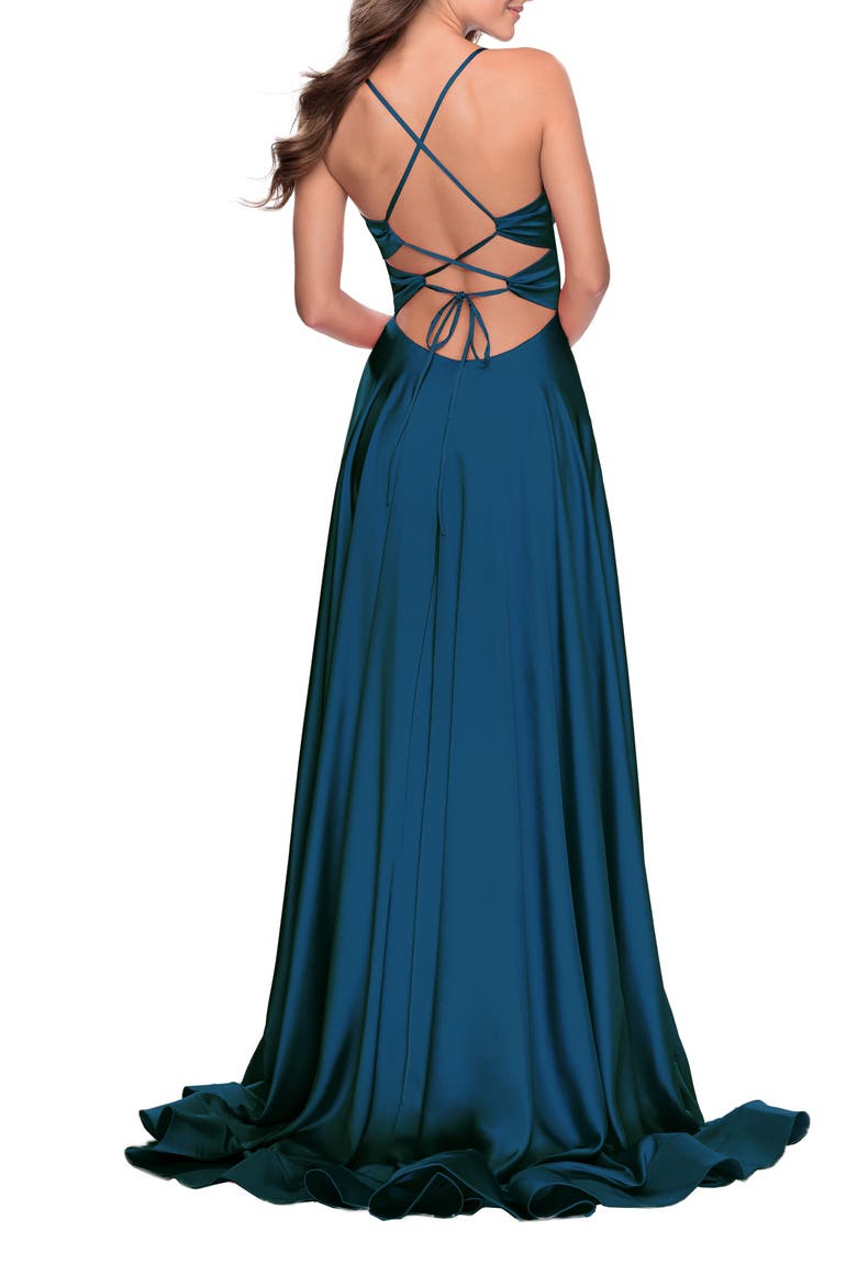 Satin Empire Waist Sleeveless Gown, Alternate, color, TEAL