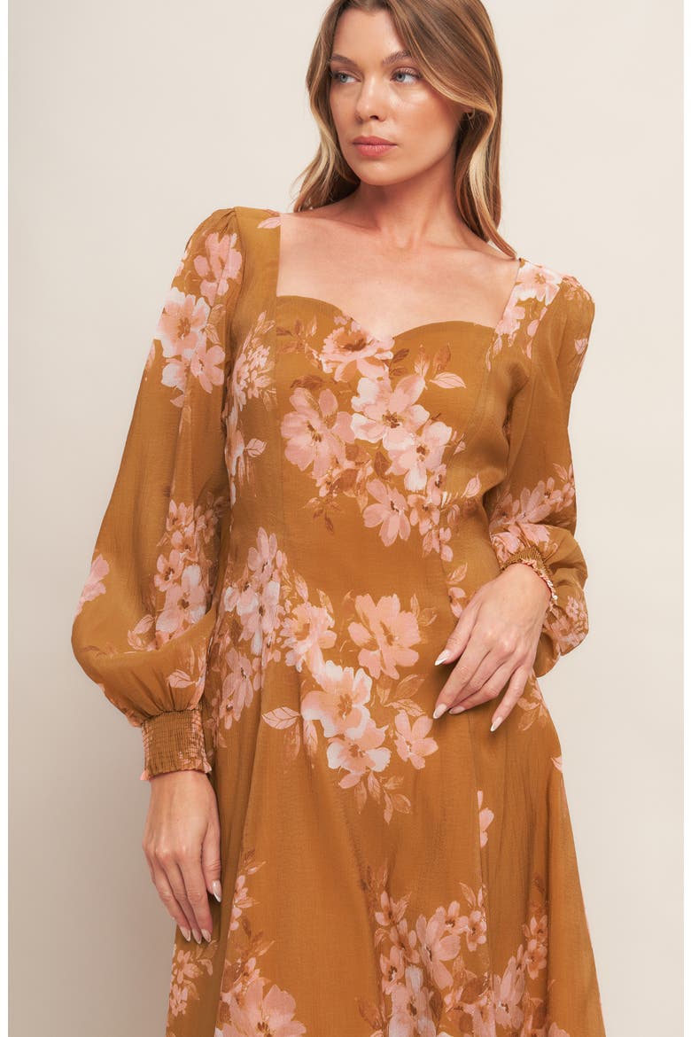 Long Sleeve Midi Dress, Alternate, color, BROWN
