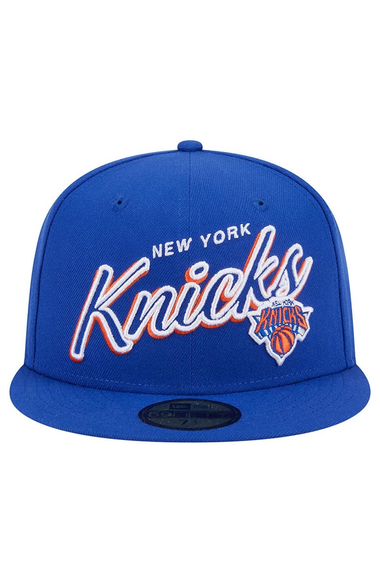 New Era Men's New Era Blue New York Knicks Sport Night Script Sided 59FIFTY Fitted Hat, Alternate, color, 