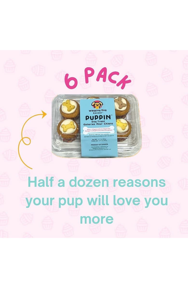 Wagging Dog Bakery Puppin Mini Cupcake Dog Treat, 6 Pack, Pet Reward, Alternate, color, Brown