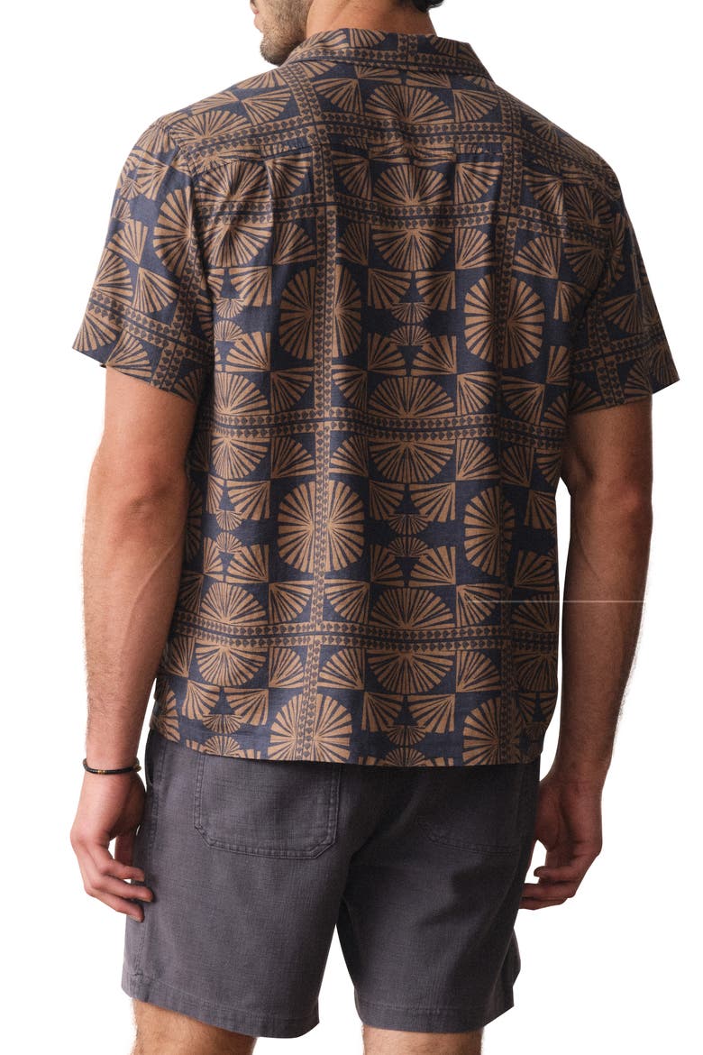 Pablo Geo Print Linen Blend Resort Shirt, Alternate, color, BROWN/ NAVY GEO FAN PRINT