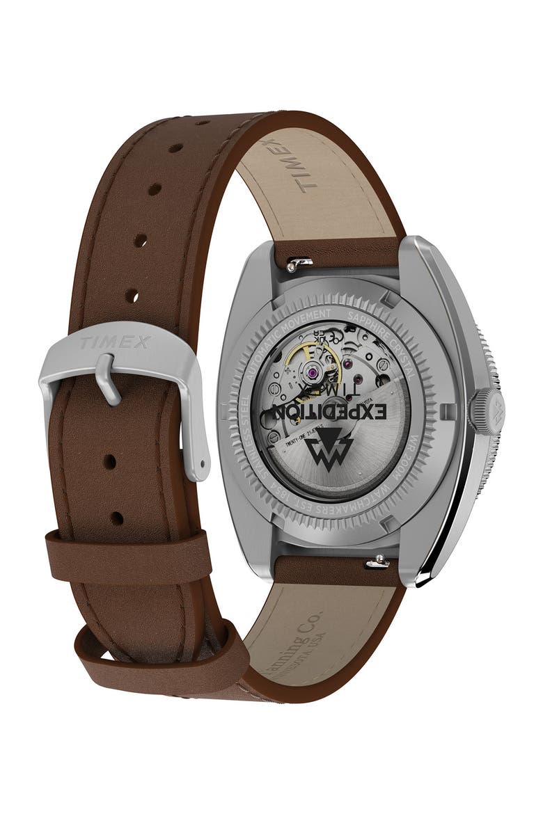 Expedition Pioneer Automatic Leather Strap Watch, Alternate, color, BROWN