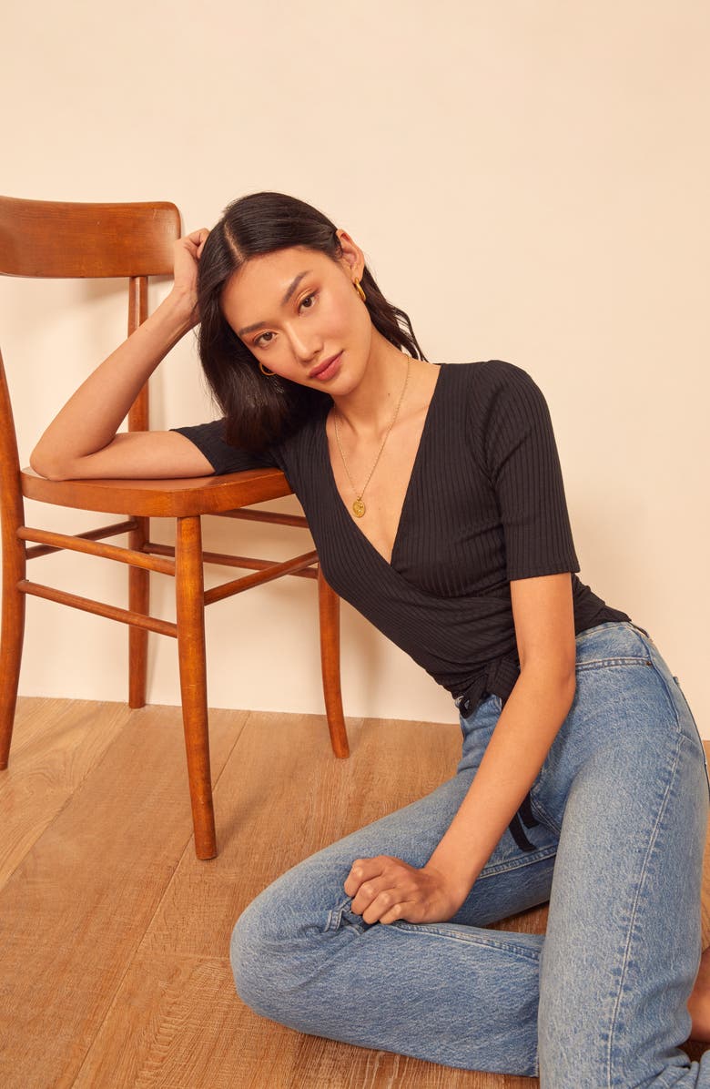 Reformation Rosebud Ribbed Wrap Top, Alternate, color,