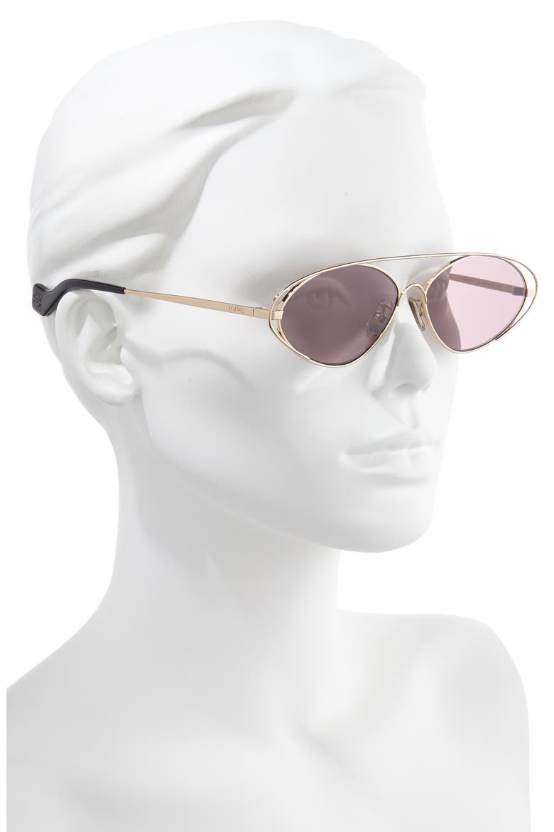 60mm Tinted Oval Aviator Sunglasses, Alternate, color, GOLD/ PINK