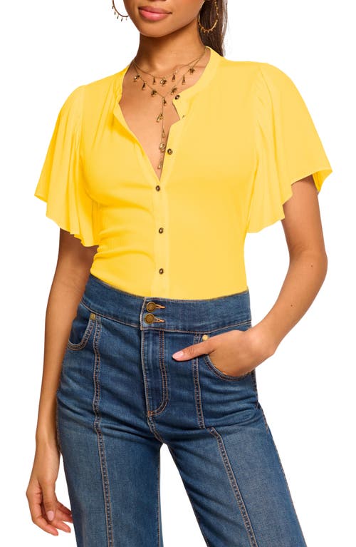 Shop Ramy Brook Colette Mixed Media Flutter Sleeve Top In Lemon Drop