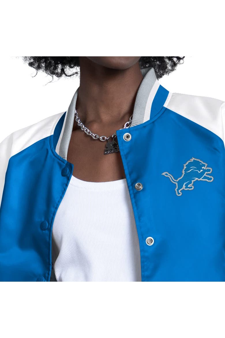 Women's Starter  Blue/White Detroit Lions Raglan Blitz Full-Snap Varsity Jacket, Alternate, color, Blue