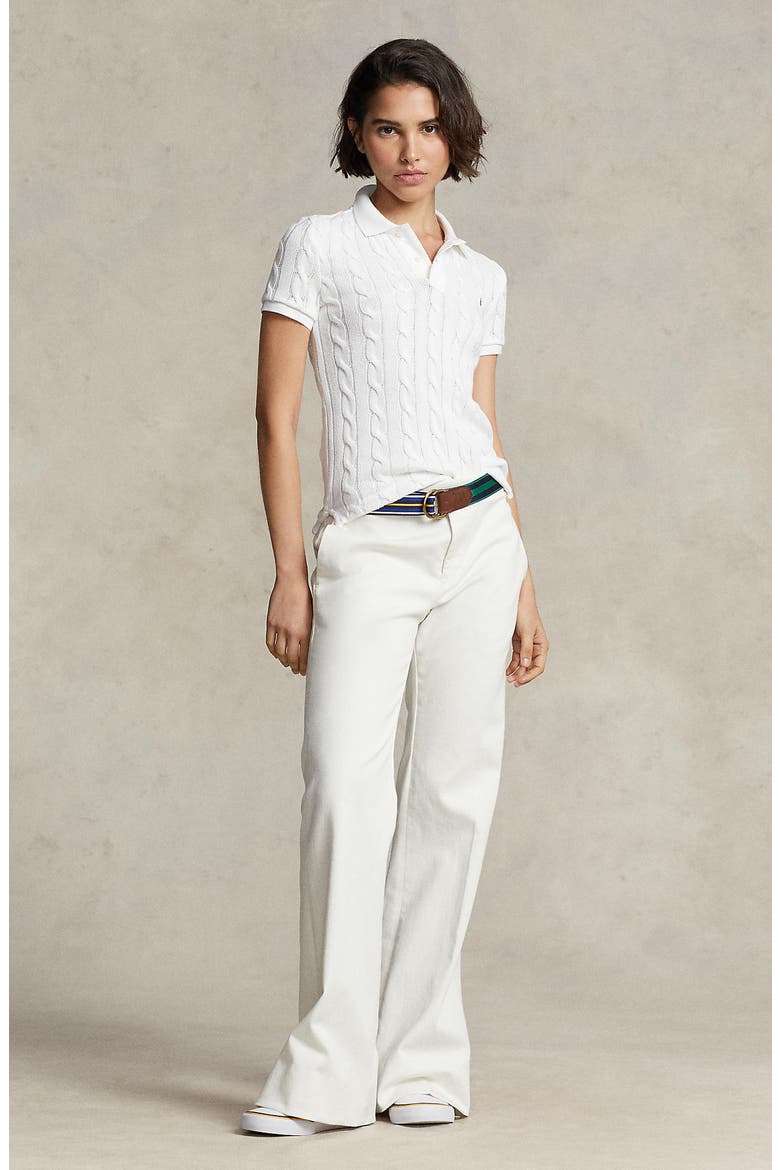 Cable Stitch Polo Sweater, Alternate, color, WHITE