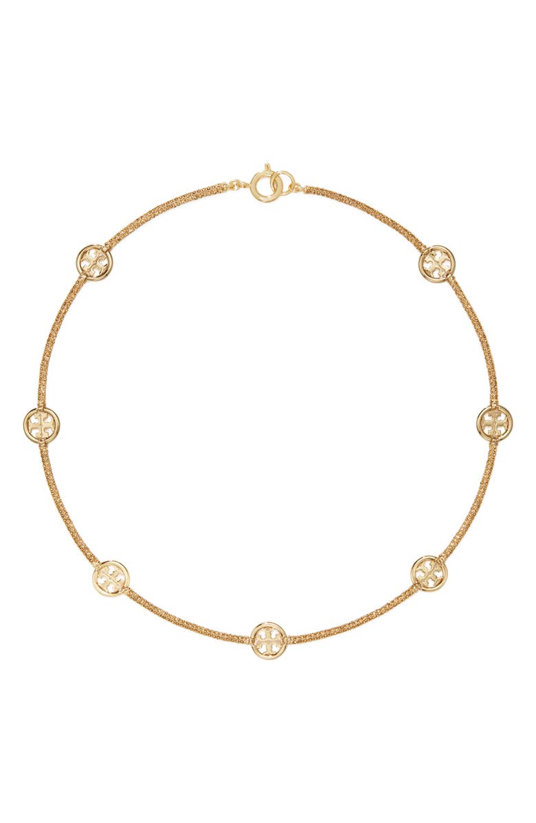 Tory Burch Miller Pavé Crystal Necklace, Main, color, Tory Gold / Smoky Topaz