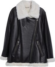 Altuzarra Shaeffer Leather & Genuine Shearling Aviator Jacket