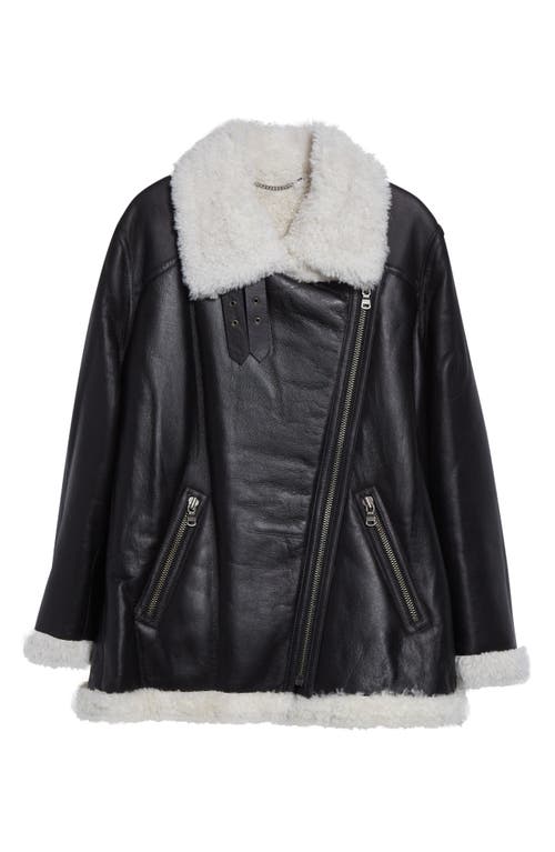 Altuzarra Shaeffer Leather & Genuine Shearling Aviator Jacket In Black