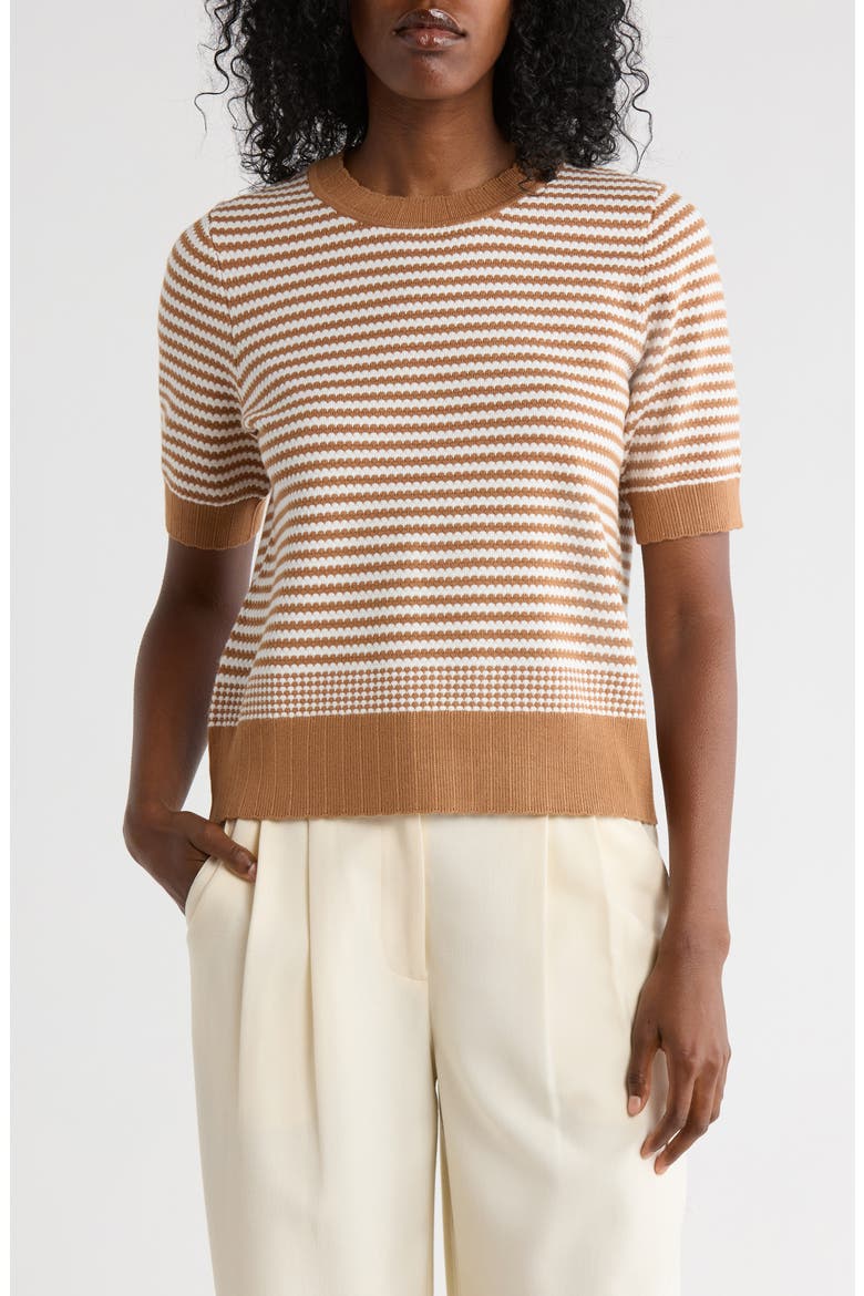 Stripe Short Sleeve Sweater, Main, color, CAMEL/ IVORY COLOR