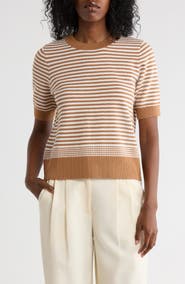 Adrianna Papell Stripe Short Sleeve Sweater