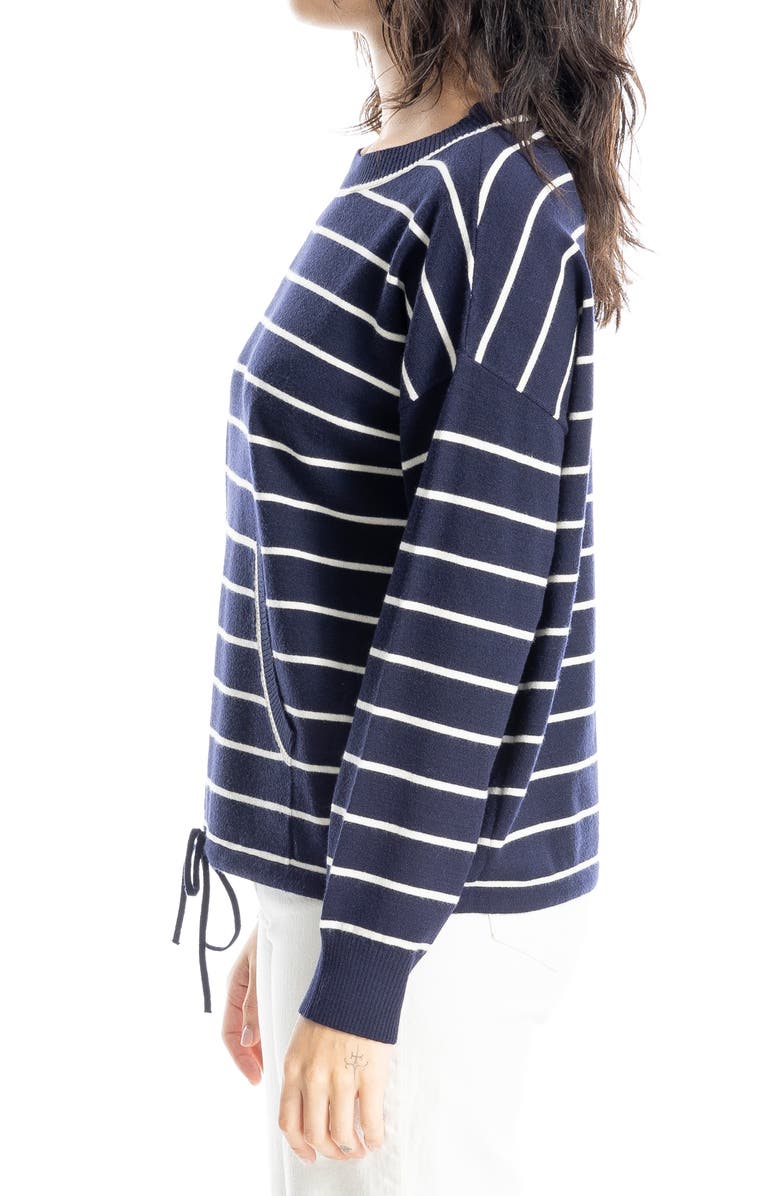 MAX STUDIO Drawstring Hem Pullover Sweater, Alternate, color, Dark Navy/ Off White Stripe