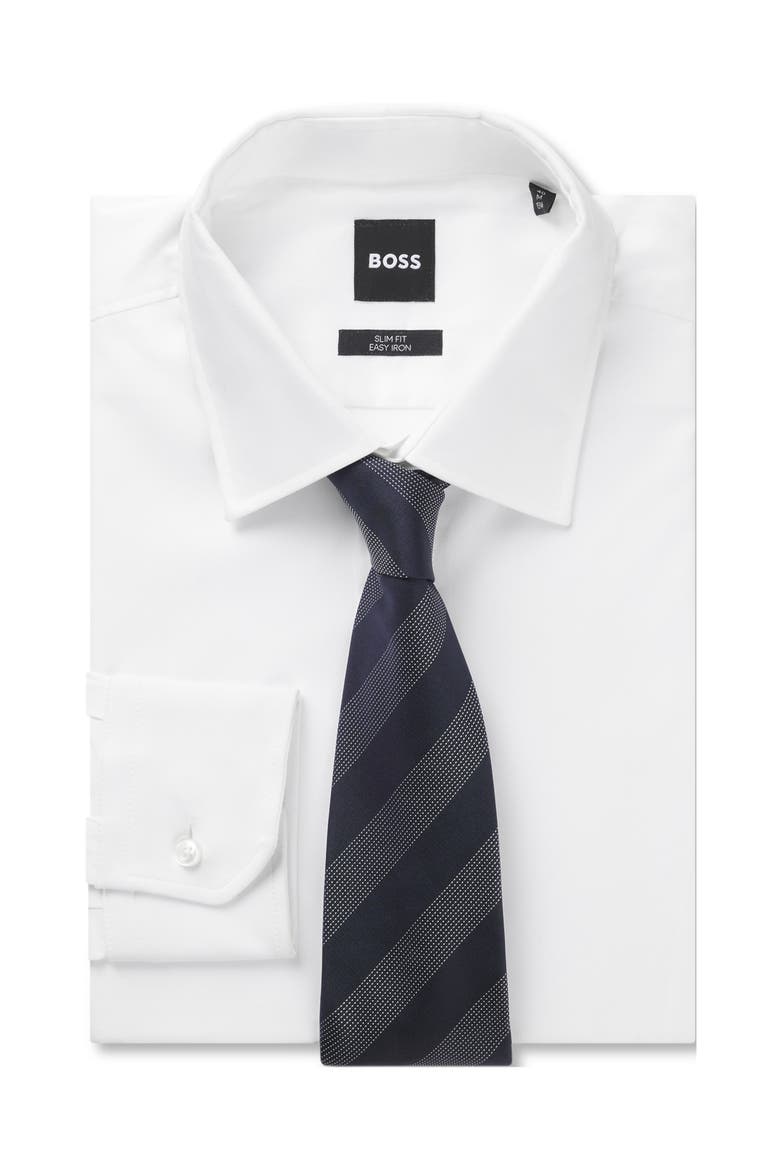 Striped Silk Tie, Alternate, color, DARK BLUE