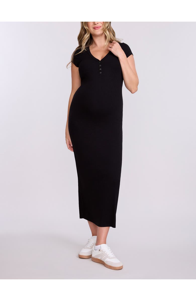 MOTHERHOOD MATERNITY Short Sleeve Henley Bodycon Maxi Dress, Main, color, Black