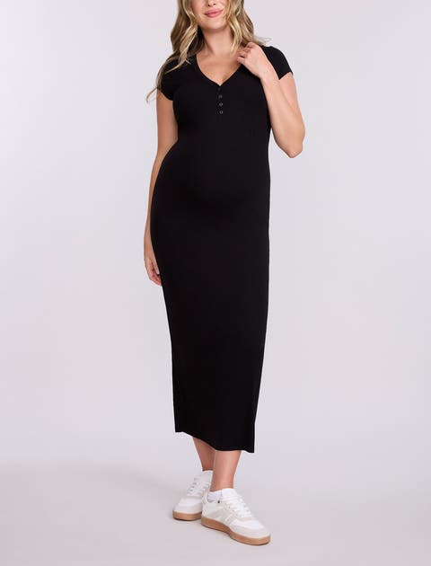 Short Sleeve Henley Bodycon Maxi Dress