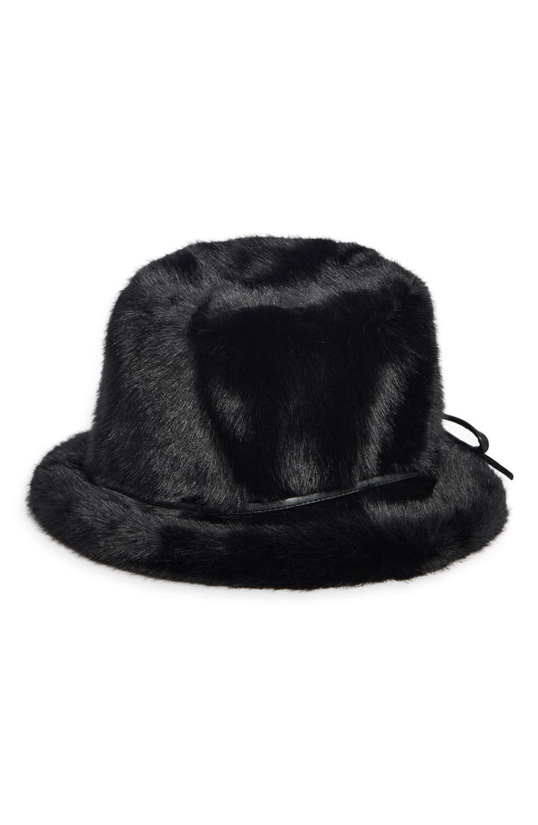 La Fiorentina Faux Fur Bucket Hat, Alternate, color, Black