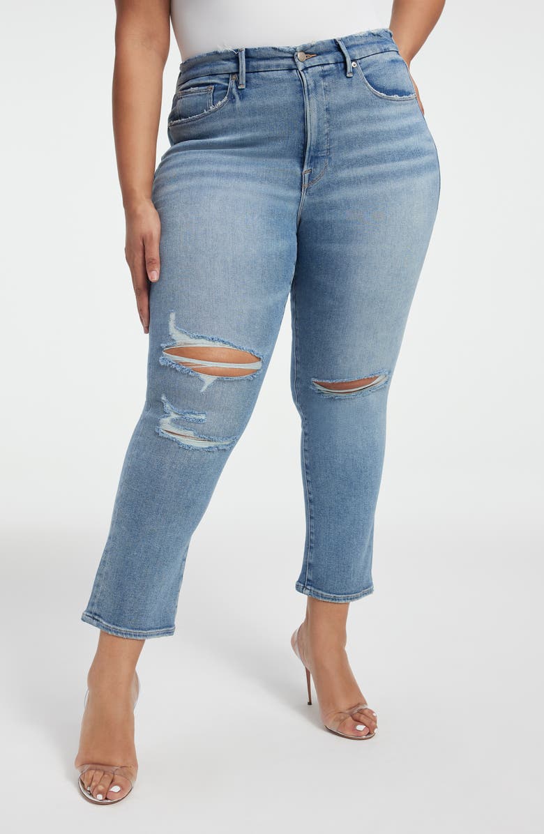 Good American Good Legs Distressed Stretch Straight Leg Jeans, Alternate, color, 