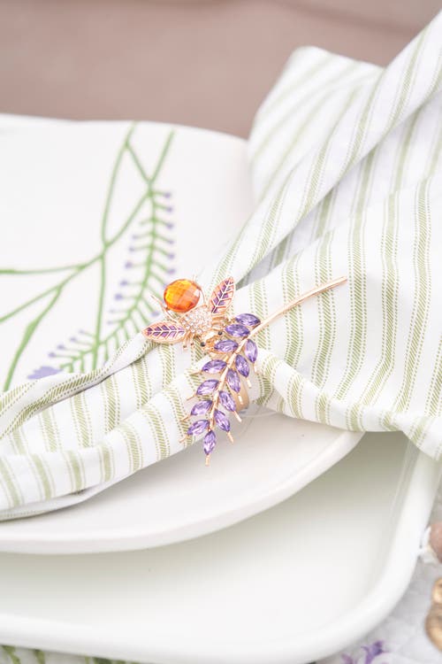 C & F Home C&f Home Lavender And Bee Tabletop Napkin Rings Set Of 4 In Multi