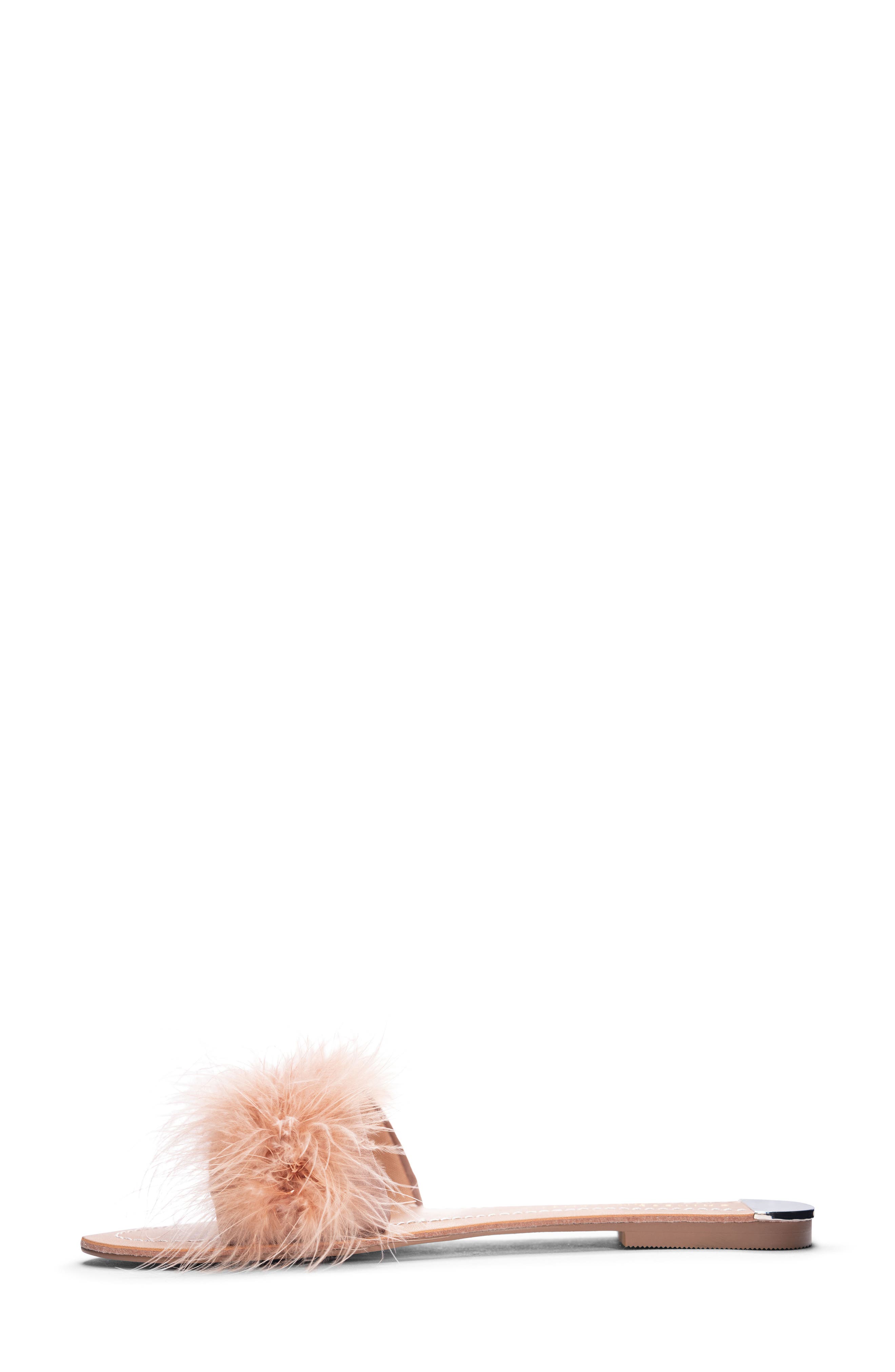 Zoey Faux Feather Slide Sandal, Alternate, color, ROSE