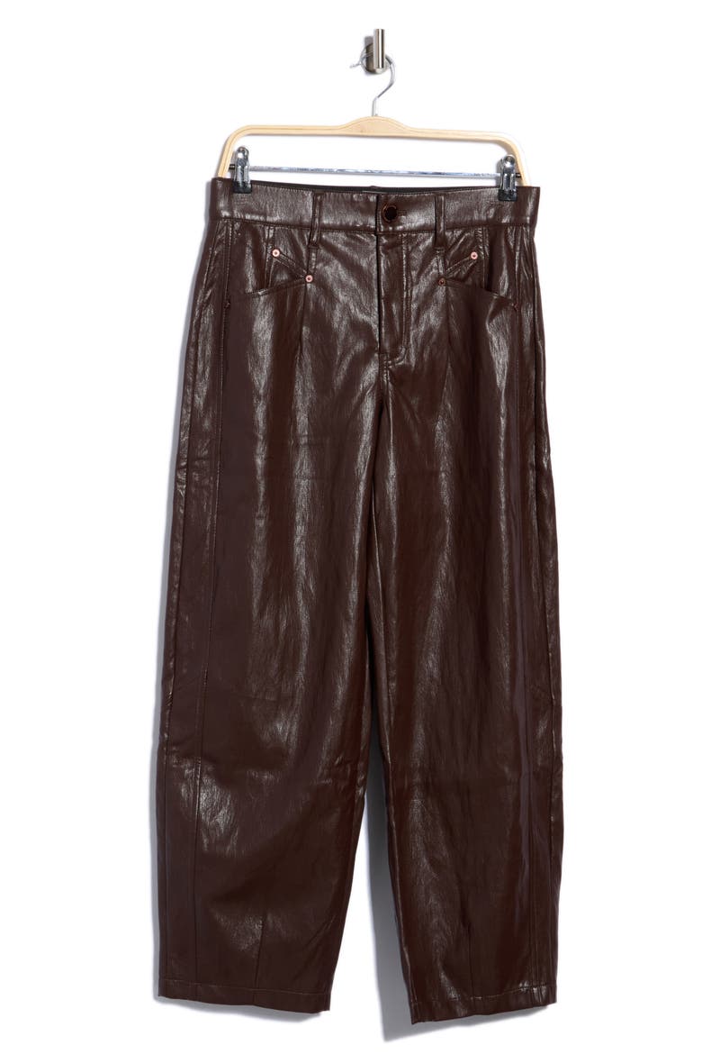 Faux Leather Relaxed Barrel Ankle Pants, Main, color, CHOC TRUFFLE