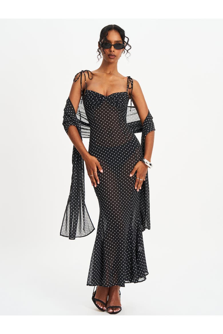 Yadira Polka Dot Chiffon Maxi Dress, Alternate, color, Black polka dot