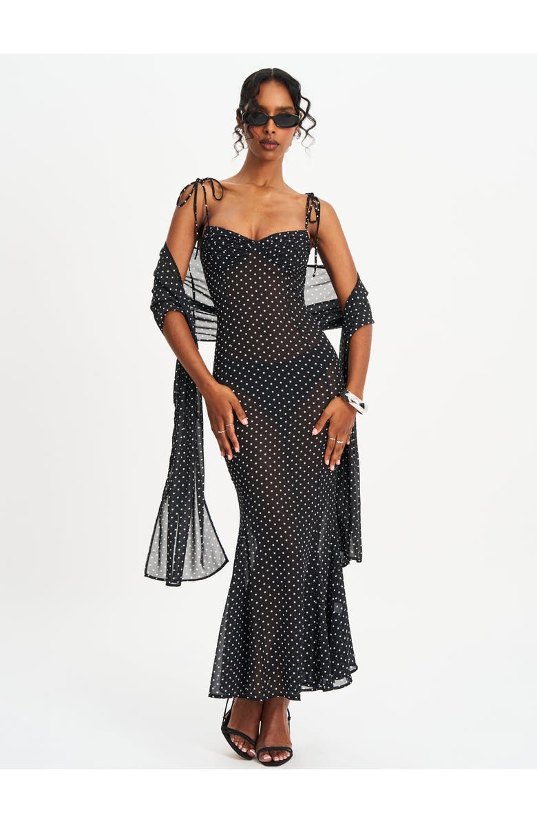 Miss Circle Yadira Polka Dot Chiffon Maxi Dress, Alternate, color, Black Polka Dot