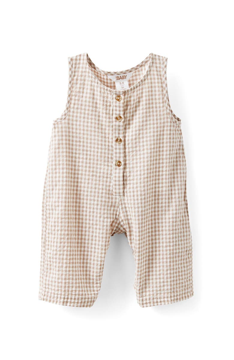 Cotton On Kids Willow Sleeveless Romper, Main, color, Oatmilk Gingham