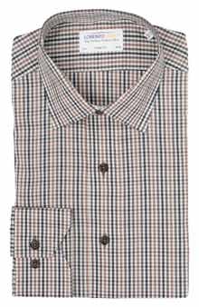 Plaid Check Trim Fit Stretch Cotton Blend Dress Shirt