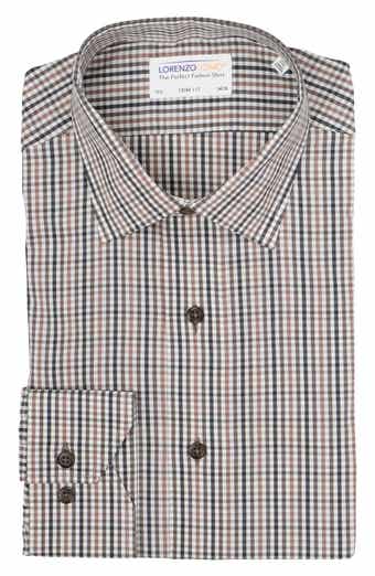Plaid Check Trim Fit Stretch Cotton Blend Dress Shirt