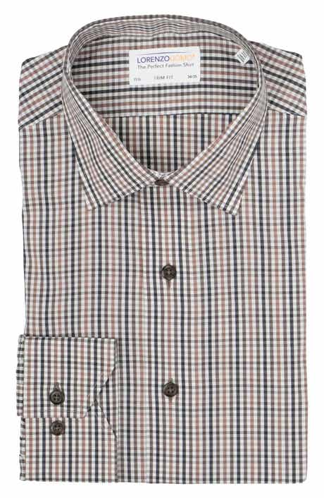 Plaid Check Trim Fit Stretch Cotton Blend Dress Shirt