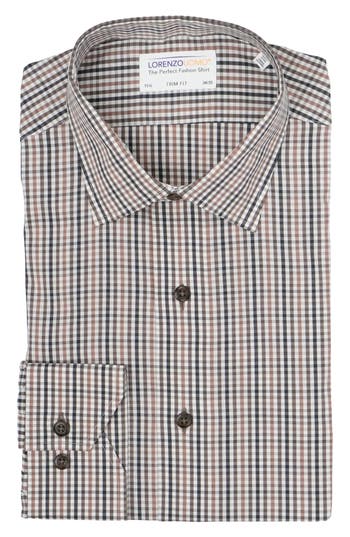 Lorenzo Uomo Plaid Check Trim Fit Stretch Cotton Blend Dress Shirt In Multi