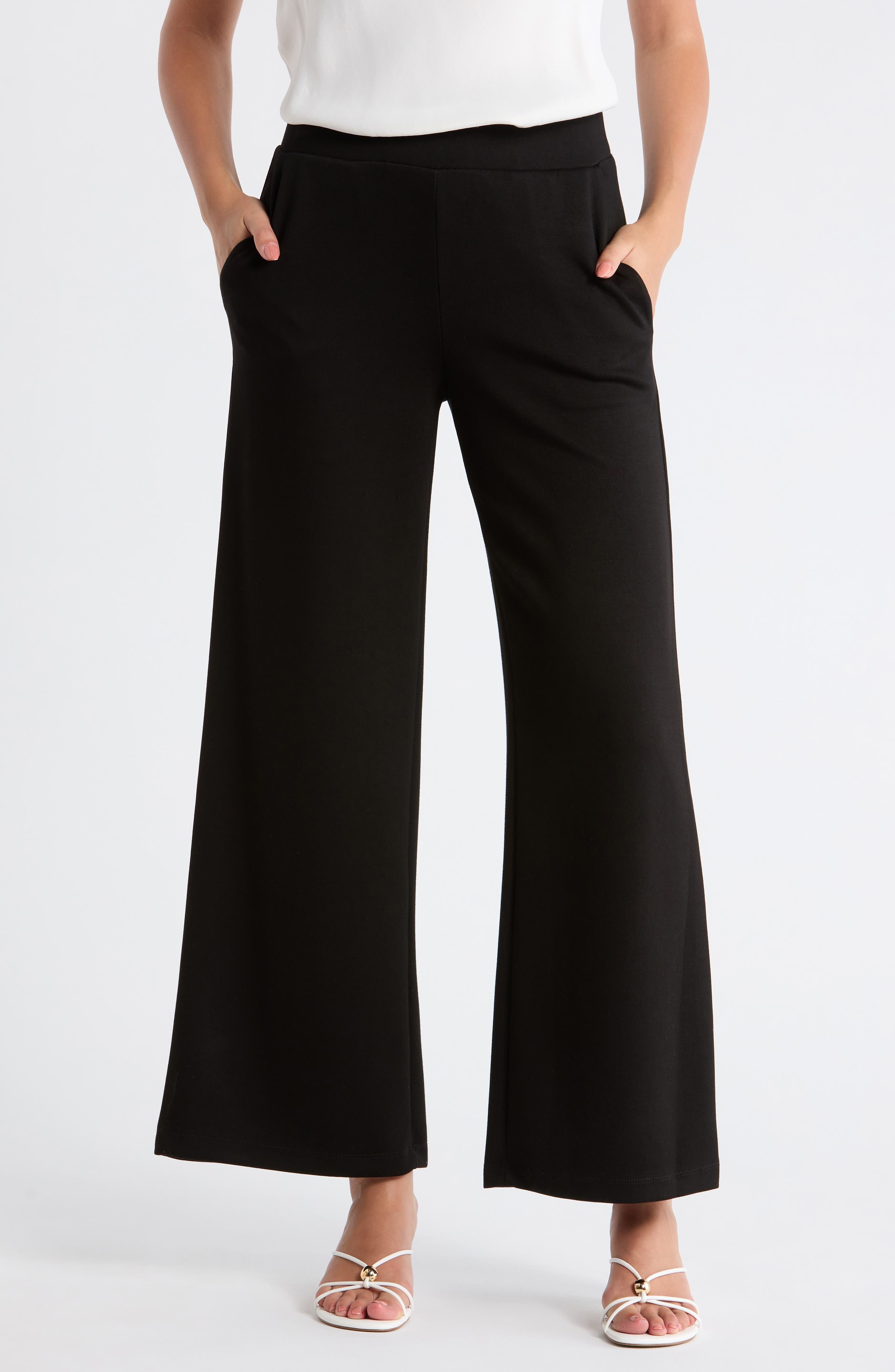 T Tahari Scuba Knit Crop Wide Leg Pants